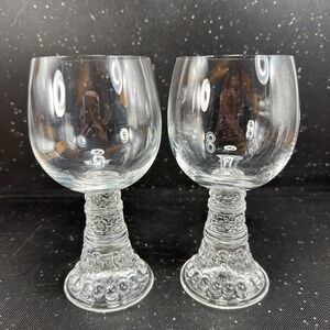 Thomas Rosenthal Bacchus Wine Glass Set of 2 Clear Textured Stem 6in Goblets VTG